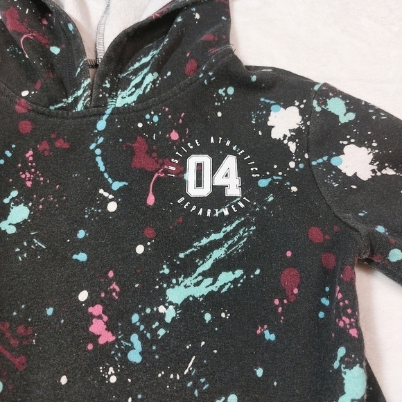 Justice Active Black Paint Splatter Hoodie Size 6 - Picture 2 of 9